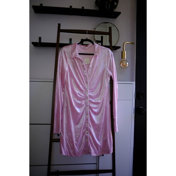 Free People Shayla Velvet Mini Dress, Icy Pink, L - Picture 6 of 7